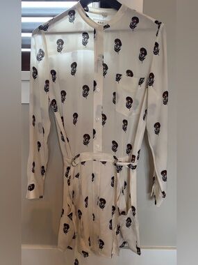 A.L.C. Silk Off-White Floral Print Button-Front Shirt Dress